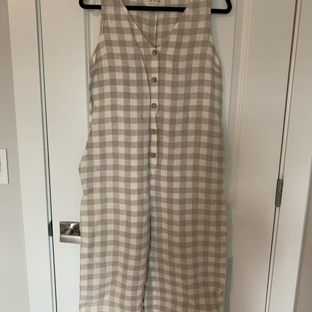 Offon gingham Sleeveless linen Jumpsuit